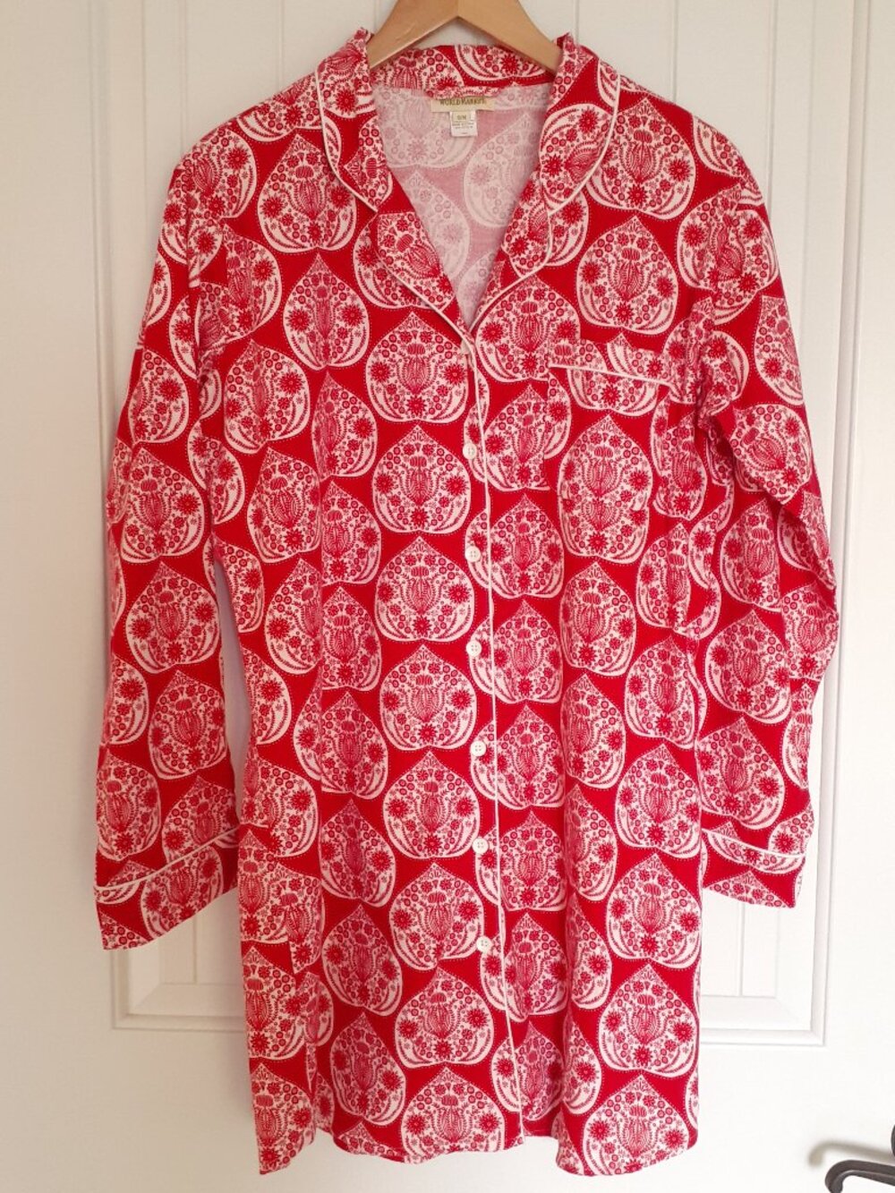 World Market Cotton Flannel Nightshirt Red Jolly Heart Size S/M